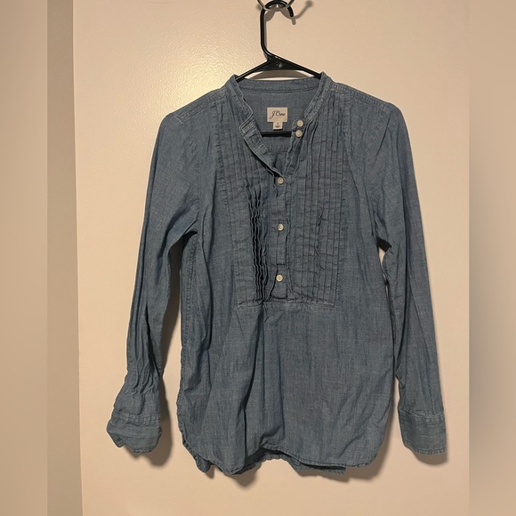J. Crew Tops - J.Crew Long Sleeve Ruffled-Bib Chambray Henley Top